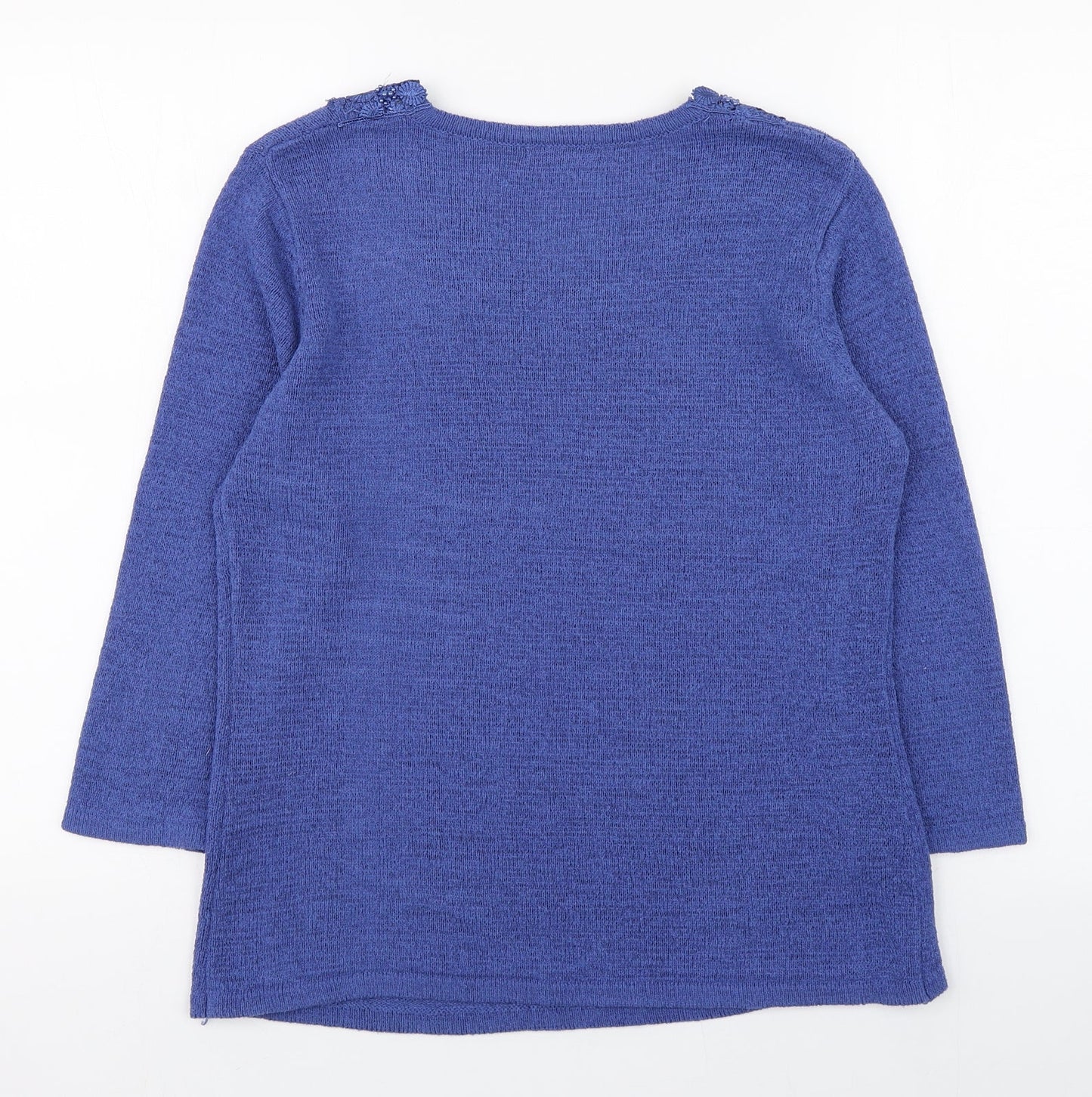 Bm collection Womens Blue Scoop Neck  Acrylic Pullover Jumper Size S