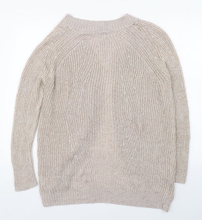 Select Womens Beige V-Neck  Polyester Cardigan Jumper Size S