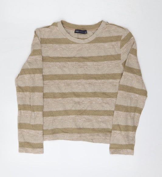 Marks and Spencer Womens Beige Striped Polyester Pullover Sweatshirt Size 8