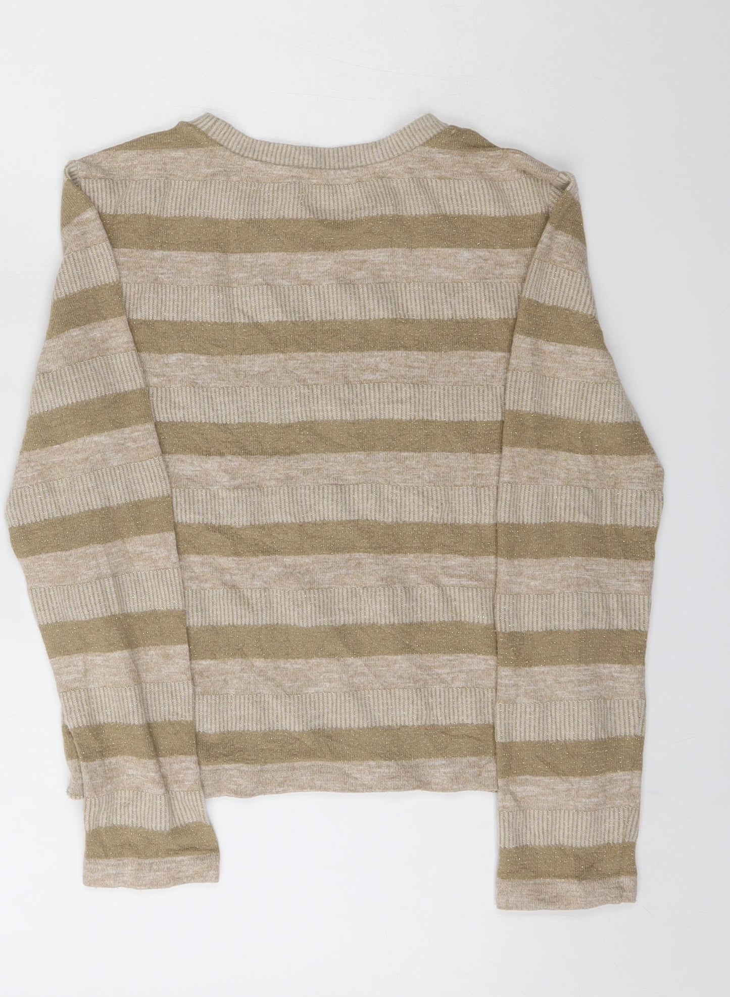 Marks and Spencer Womens Beige Striped Polyester Pullover Sweatshirt Size 8