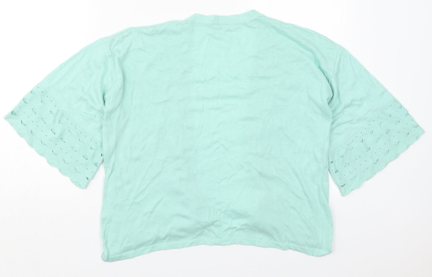 TU Womens Green V-Neck  Nylon Cardigan Jumper Size 12