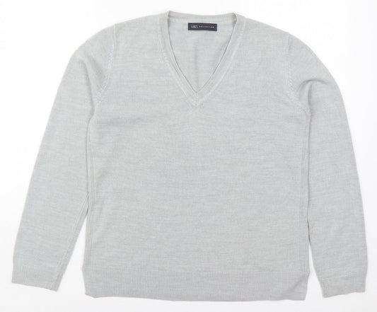 Marks and Spencer Womens Grey V-Neck  Acrylic Pullover Jumper Size 12