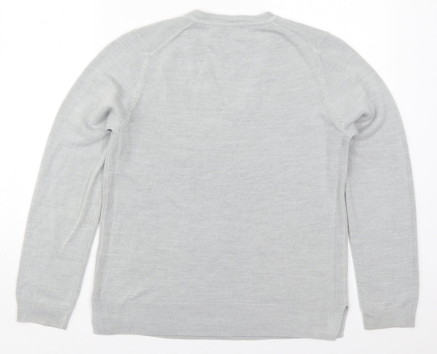 Marks and Spencer Womens Grey V-Neck  Acrylic Pullover Jumper Size 12