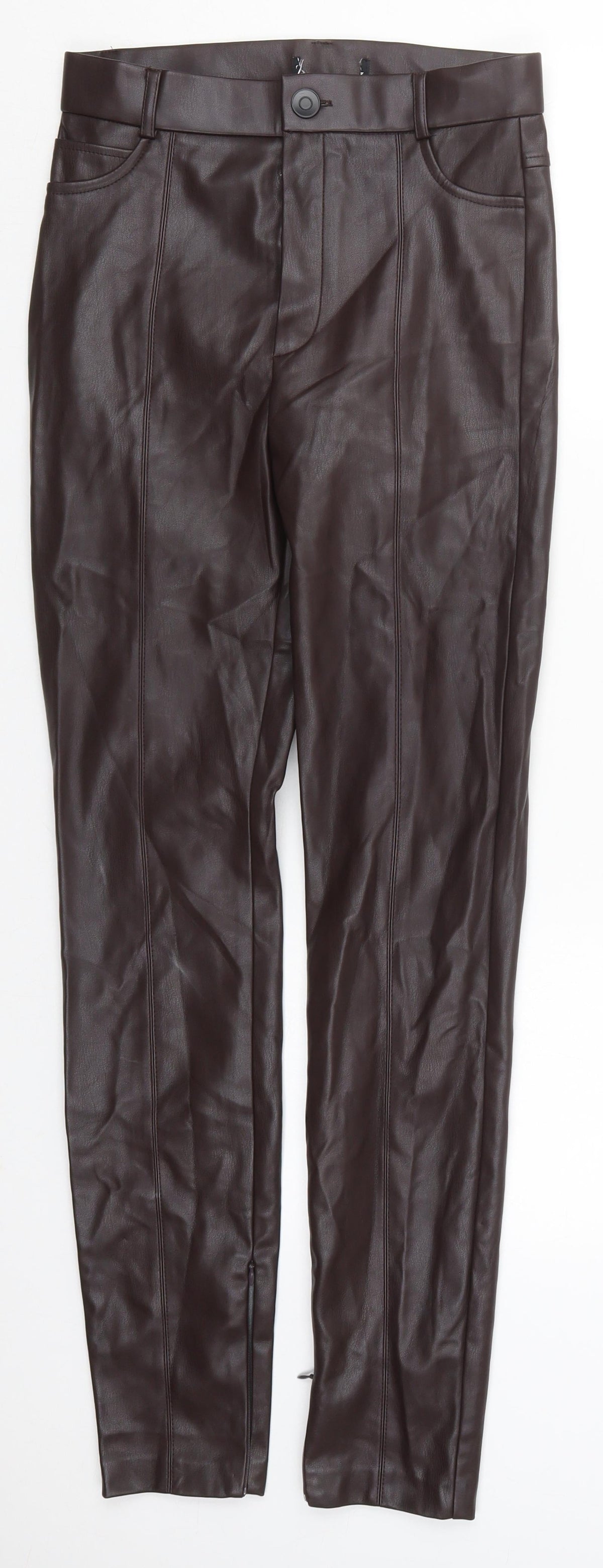 Preworn Womens Brown  Polyurethane Trousers  Size 27 in L29 in Regular Button