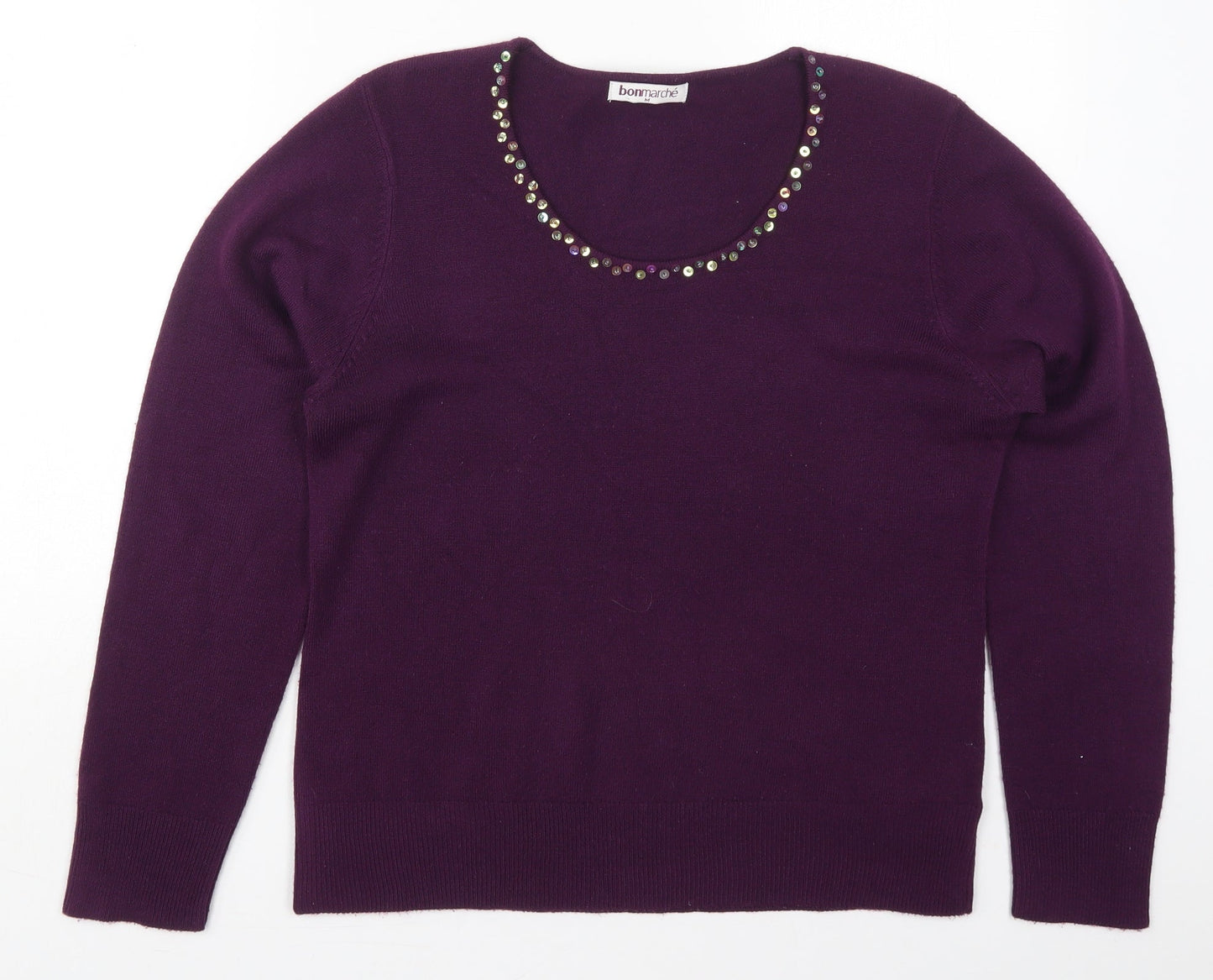 Bonmarché Womens Purple Round Neck  Acrylic Pullover Jumper Size M