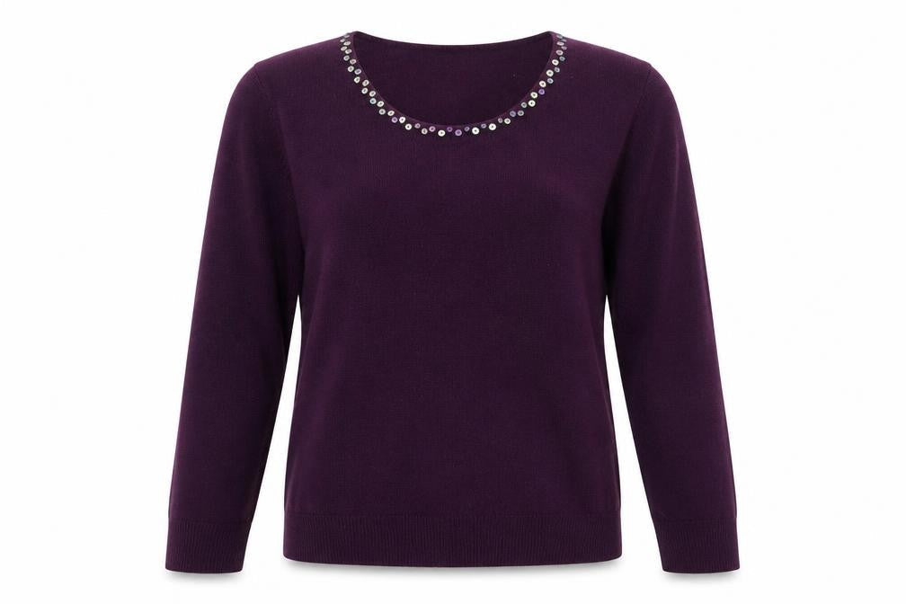 Bonmarché Womens Purple Round Neck Acrylic Pullover Jumper Size M