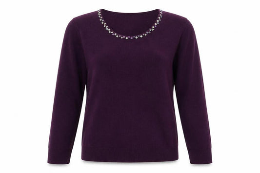 Bonmarché Womens Purple Round Neck Acrylic Pullover Jumper Size M