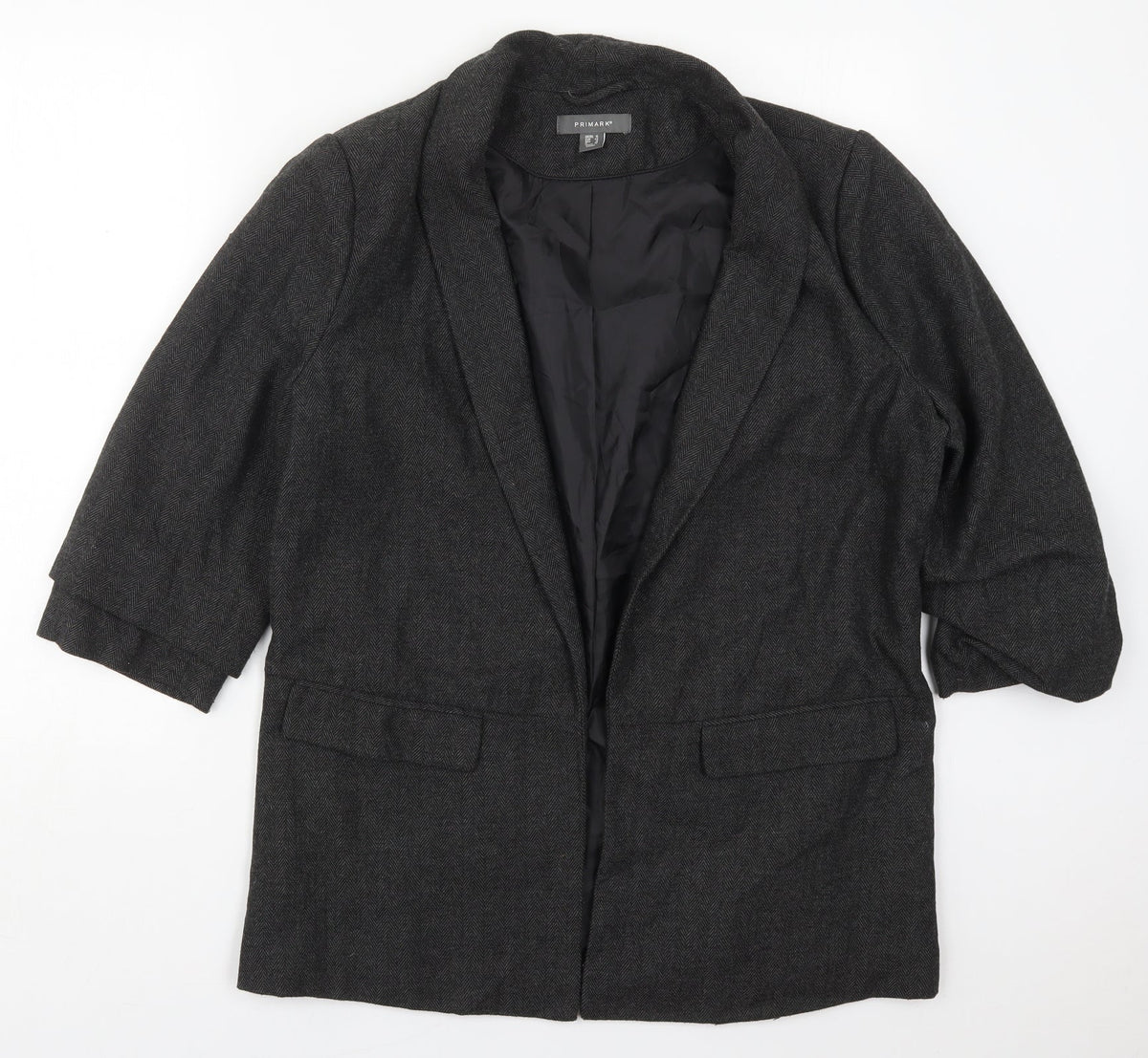 Primark Womens Grey Herringbone Polyester Jacket Blazer Size 16