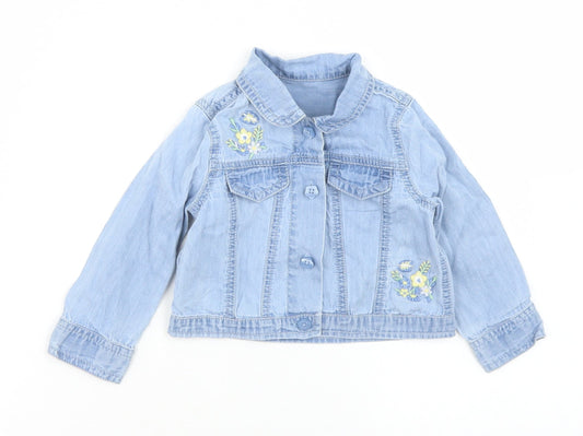 George Girls Blue  Cotton Basic Button-Up Size 6-9 Months Collared Button