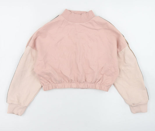 NEXT Girls Pink Colourblock Cotton Pullover Sweatshirt Size 8 Years   - Cropped