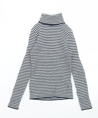 Next Girls Blue Striped Polyester Basic T-Shirt Size 7 Years Roll Neck