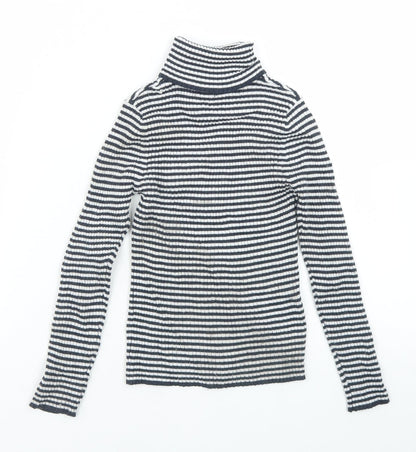 Next Girls Blue Striped Polyester Basic T-Shirt Size 7 Years Roll Neck