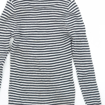 Next Girls Blue Striped Polyester Basic T-Shirt Size 7 Years Roll Neck