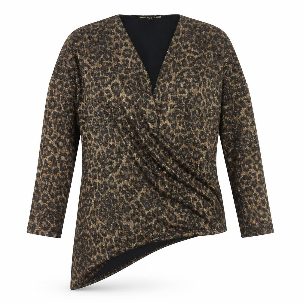 BiBA Womens Beige Animal Print Nylon Basic Blouse Size 10 V-Neck