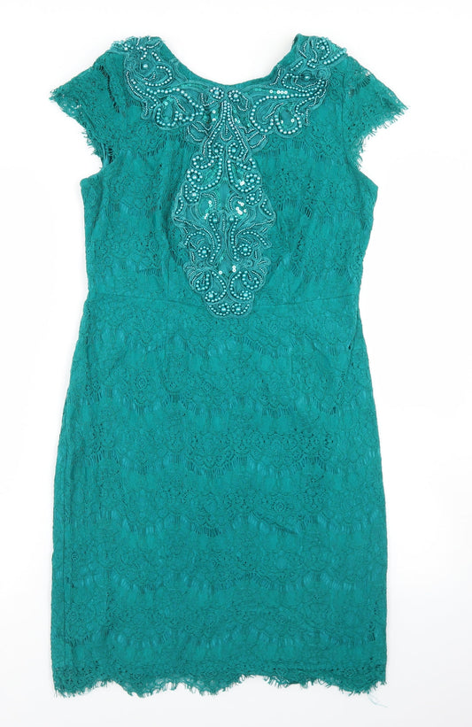 Darling Womens Green  Nylon Pencil Dress  Size 12  Round Neck Zip