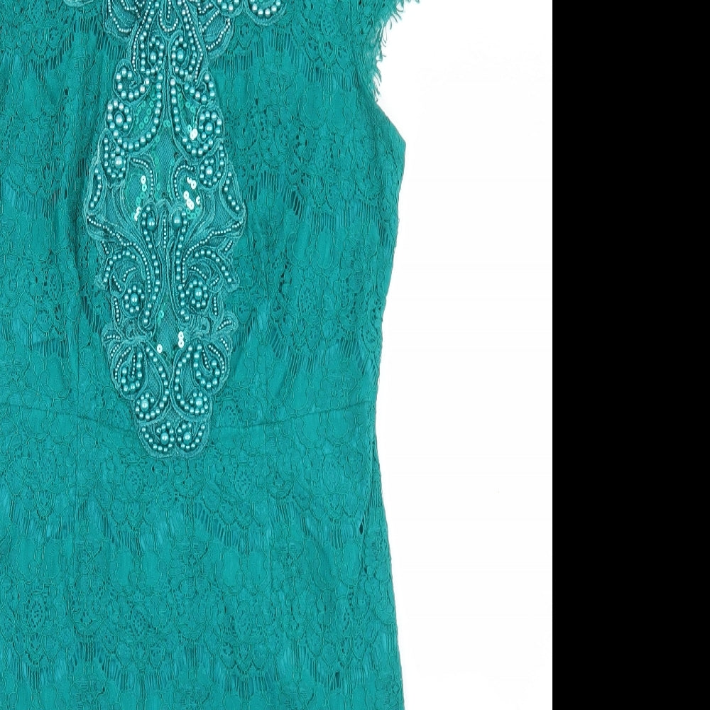 Darling Womens Green  Nylon Pencil Dress  Size 12  Round Neck Zip