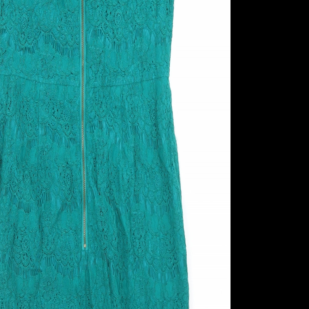 Darling Womens Green  Nylon Pencil Dress  Size 12  Round Neck Zip