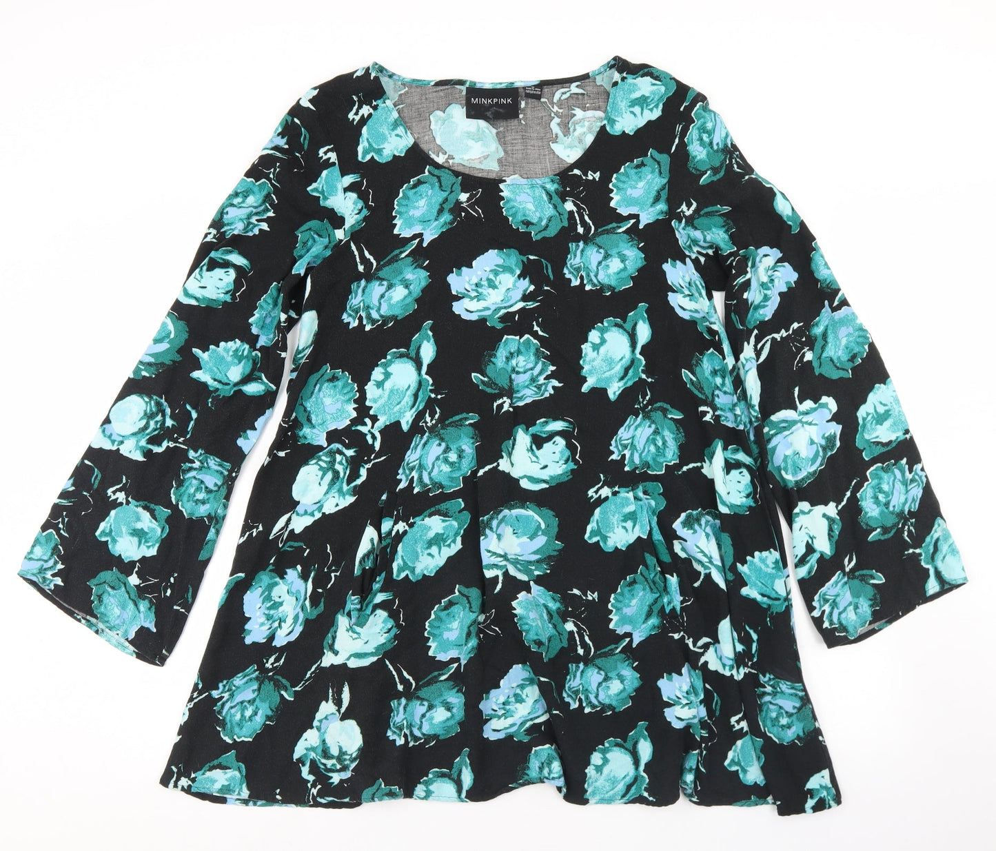 MINKPINK Womens Black Floral Viscose Trapeze & Swing  Size M  Round Neck  - Flare Sleeve