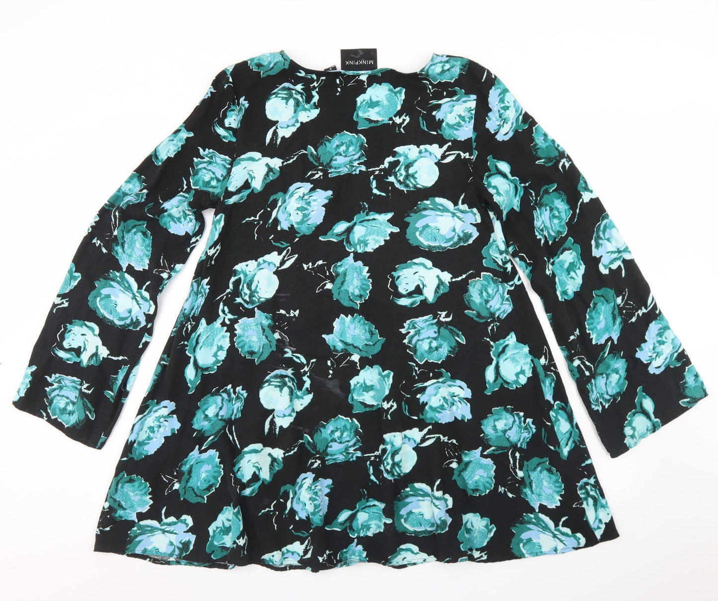 MINKPINK Womens Black Floral Viscose Trapeze & Swing  Size M  Round Neck  - Flare Sleeve