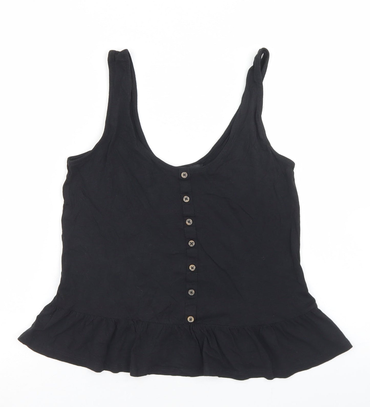 New Look Womens Black  Cotton Cropped Tank Size 10 Round Neck - Peplum
