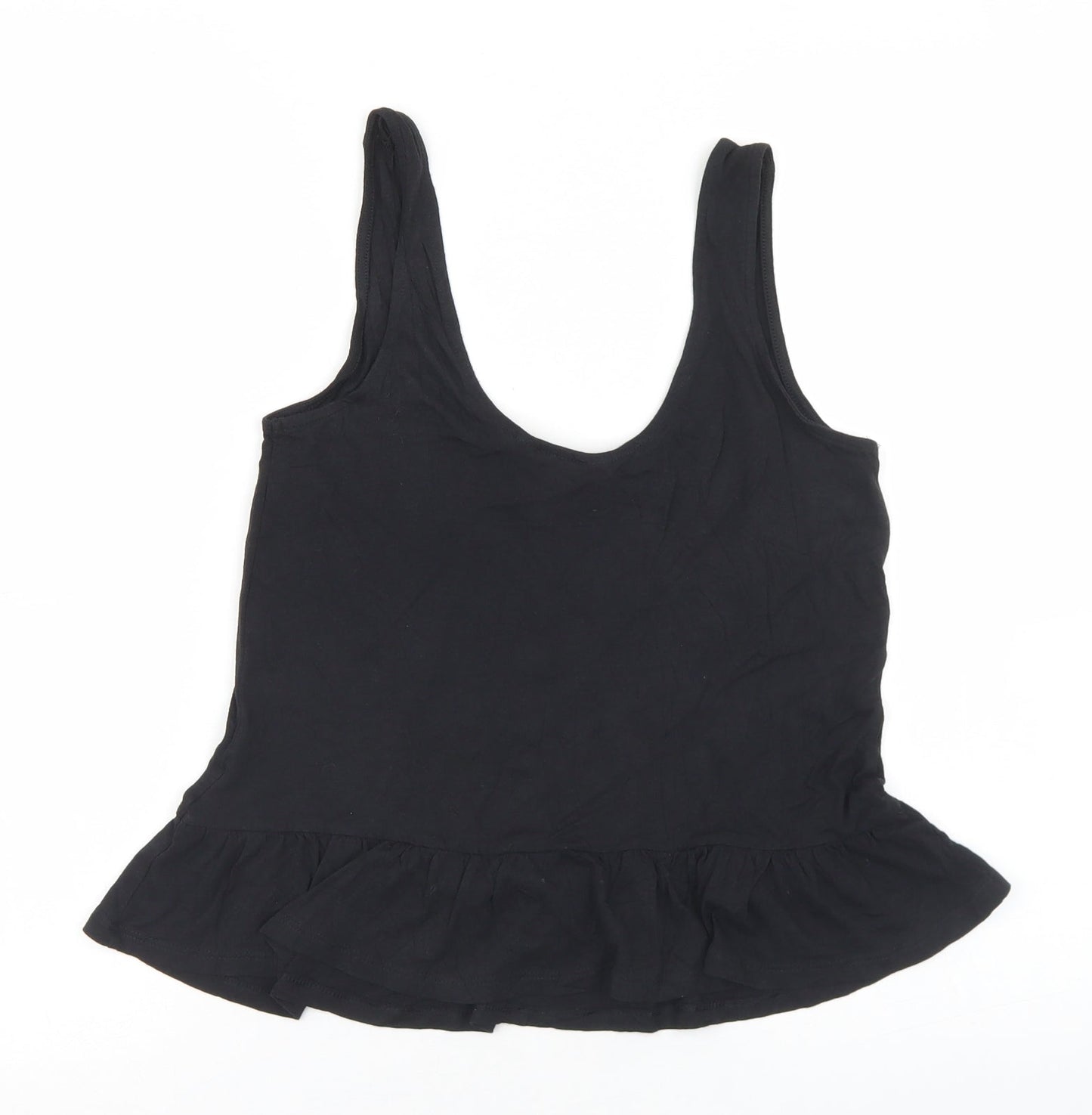 New Look Womens Black  Cotton Cropped Tank Size 10 Round Neck - Peplum