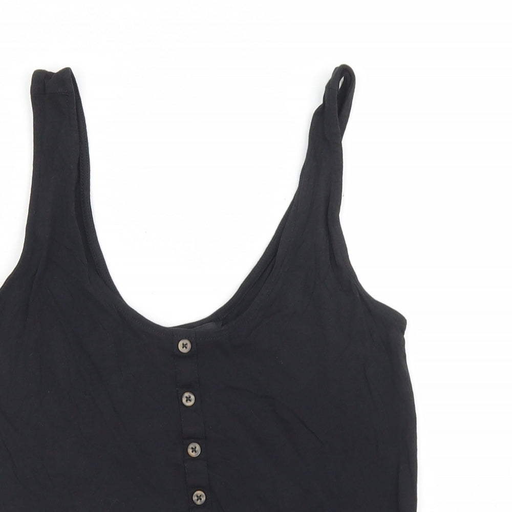 New Look Womens Black  Cotton Cropped Tank Size 10 Round Neck - Peplum