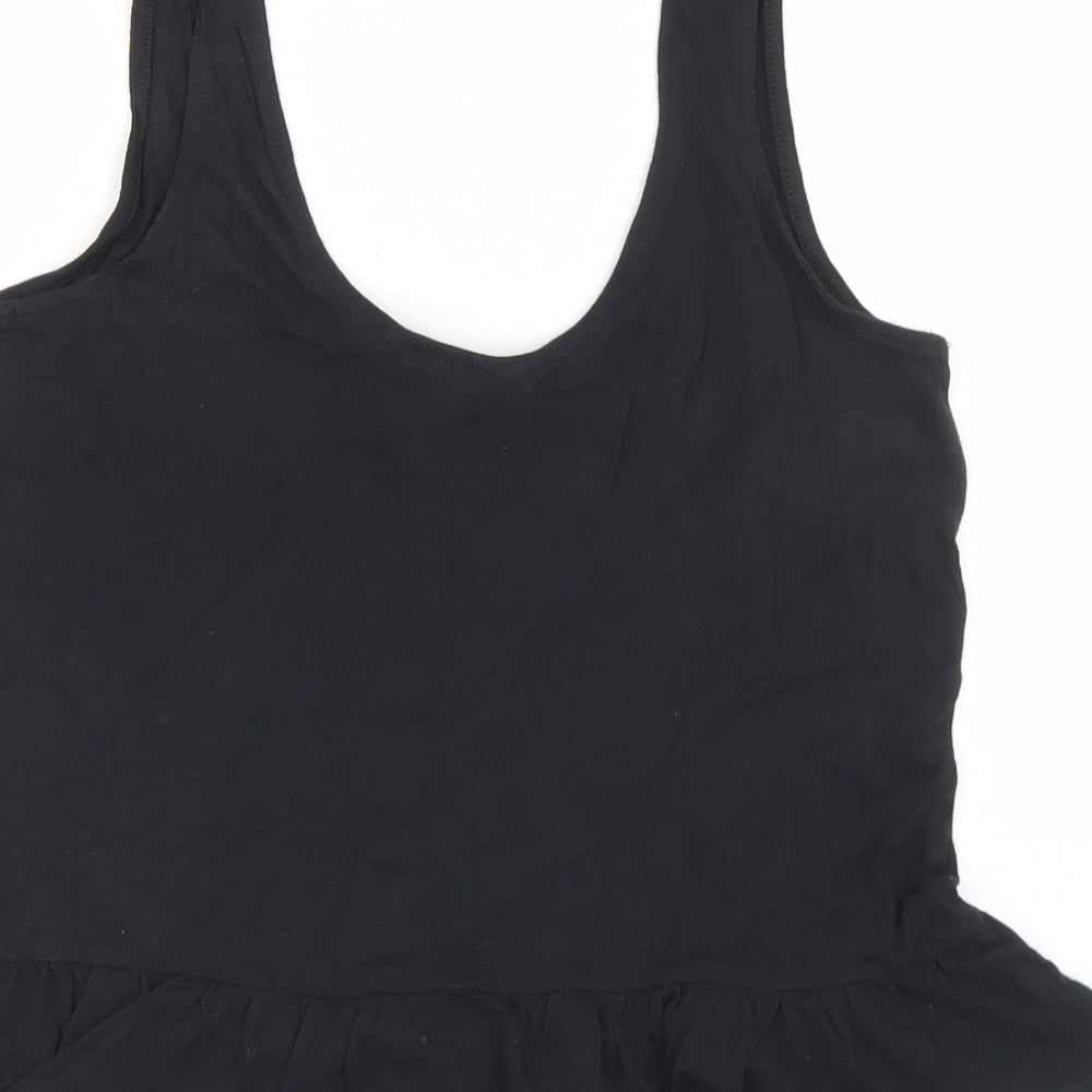 New Look Womens Black  Cotton Cropped Tank Size 10 Round Neck - Peplum