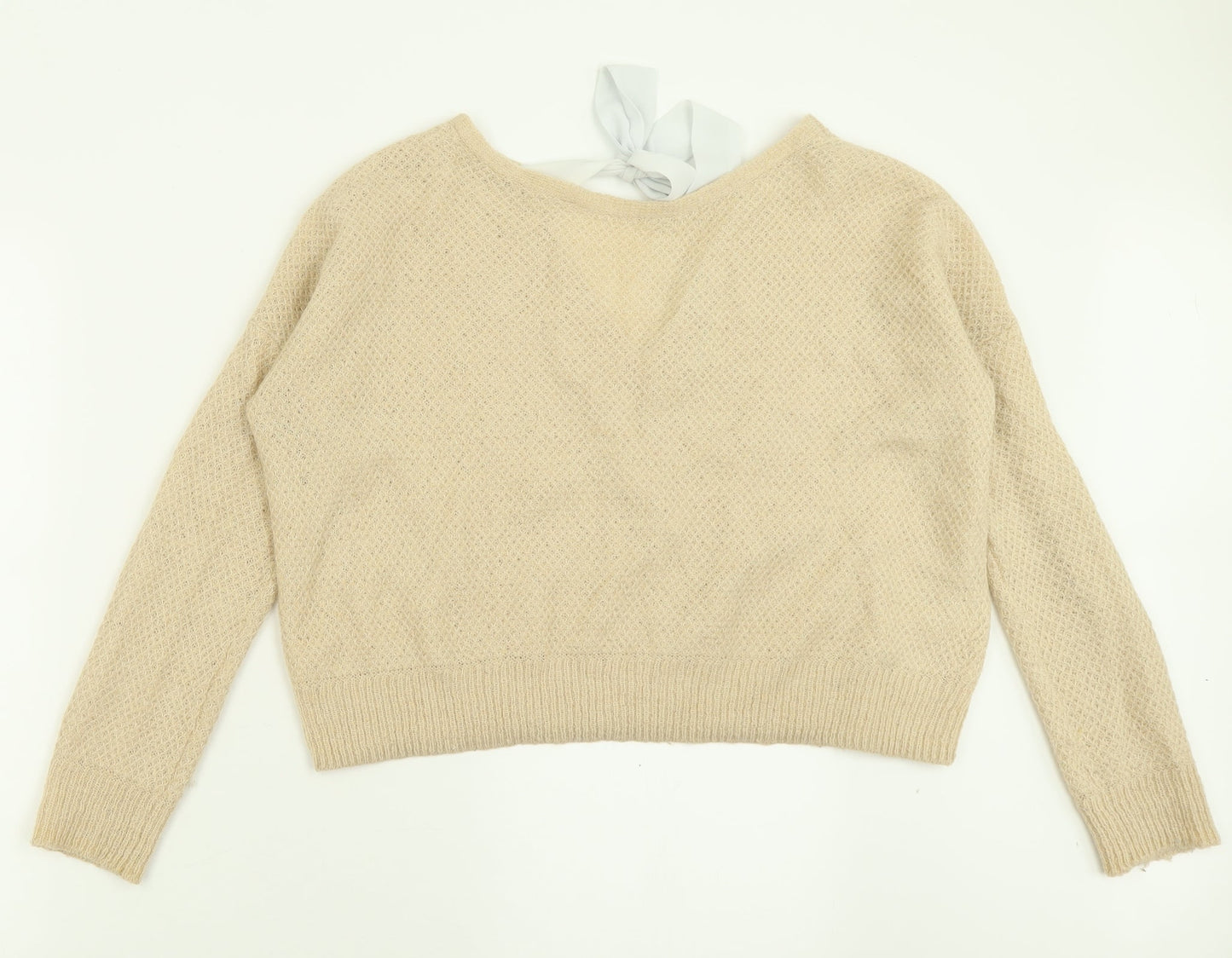 Miss Selfridge Womens Beige Boat Neck  Acrylic Pullover Jumper Size 8