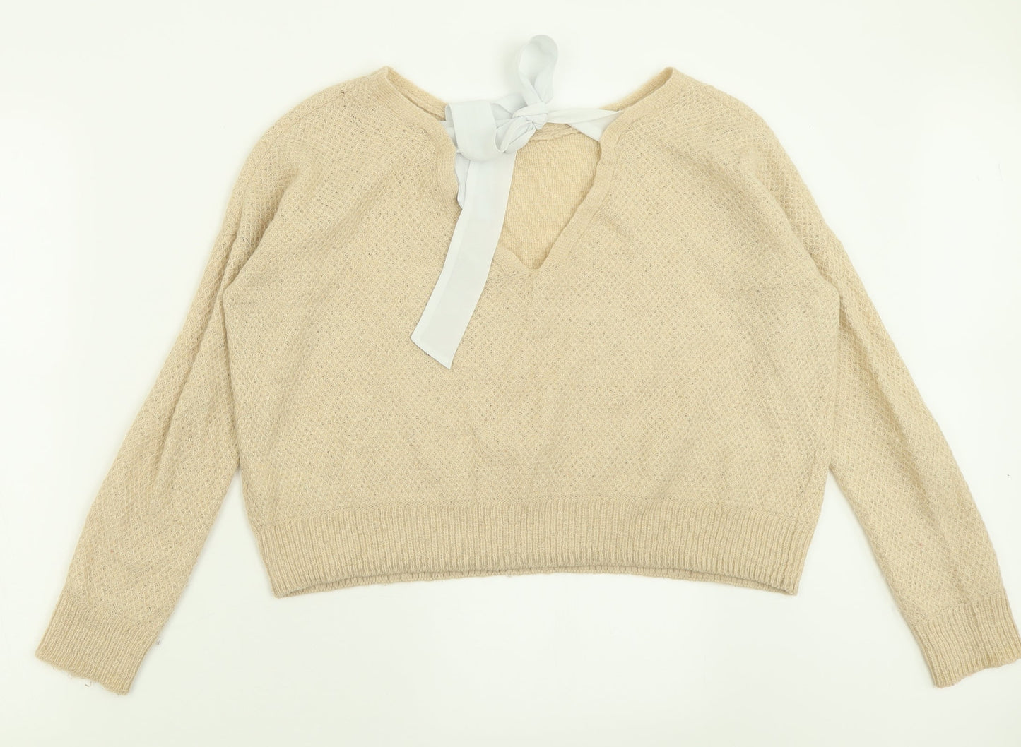 Miss Selfridge Womens Beige Boat Neck  Acrylic Pullover Jumper Size 8