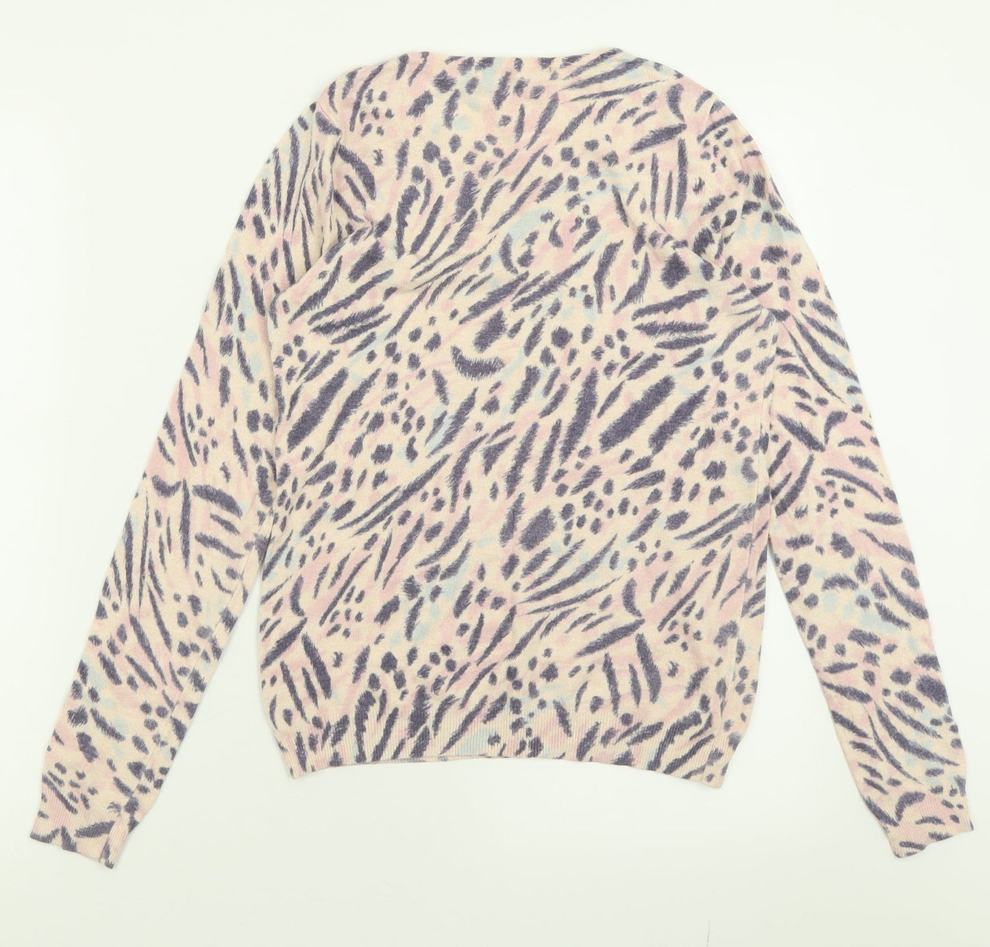 Marks and Spencer Womens Purple Crew Neck Animal Print Viscose Pullover Jumper Size 8