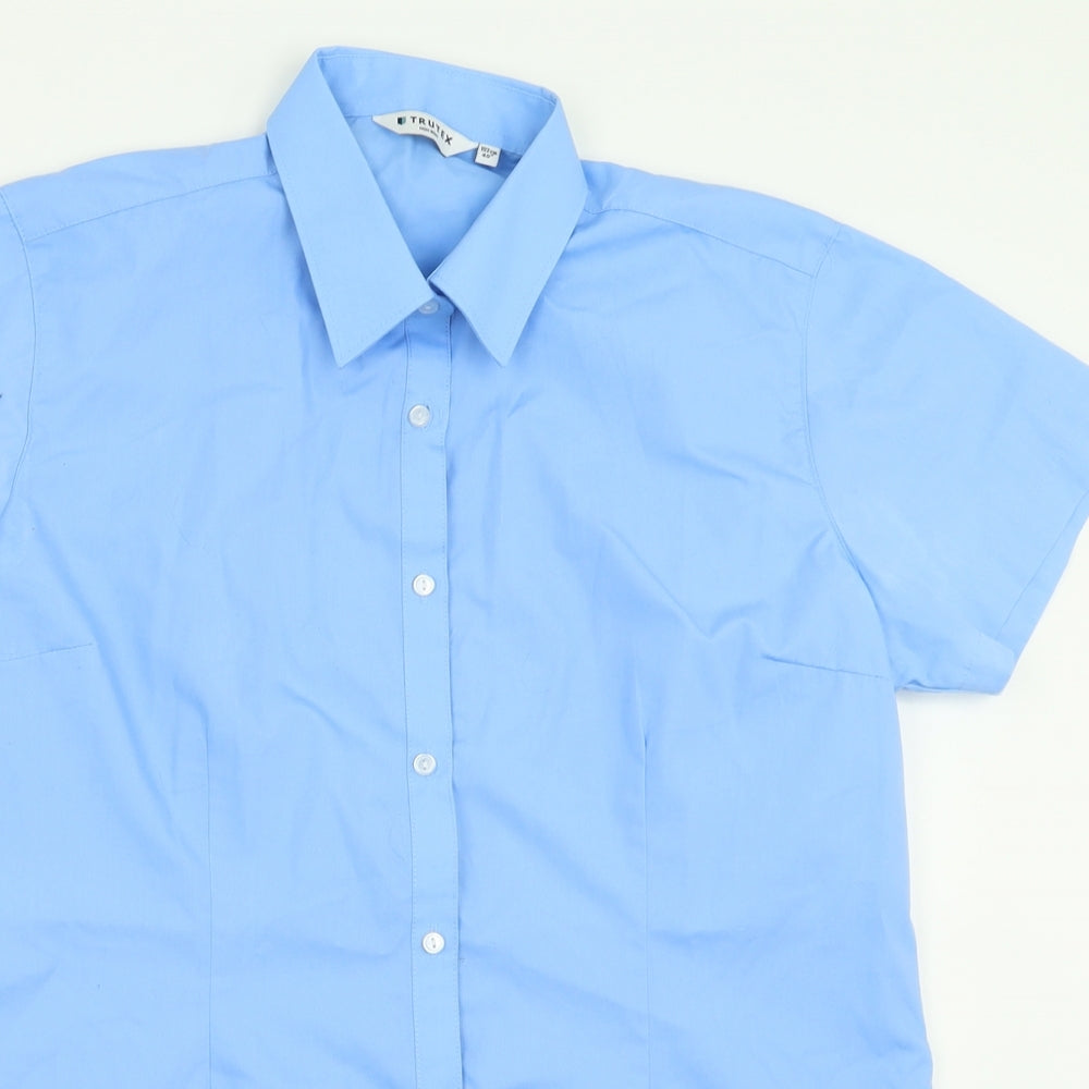 TruTex Mens Blue  Polyester  Button-Up Size L Collared Button