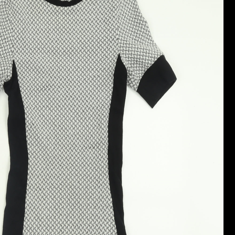 Topshop Womens Grey Geometric Polyester Bodycon  Size 8  Crew Neck Pullover