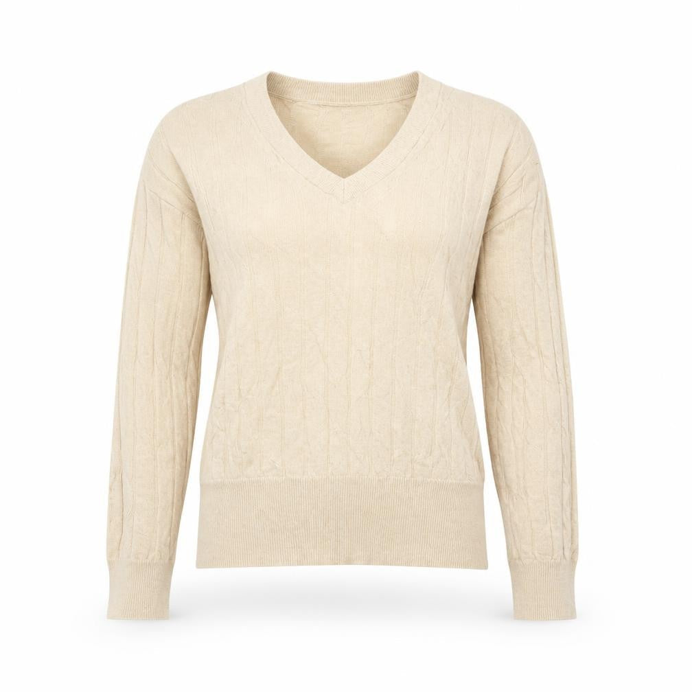 Marks & Spencer Womens Beige V-Neck  Viscose Pullover Jumper Size S