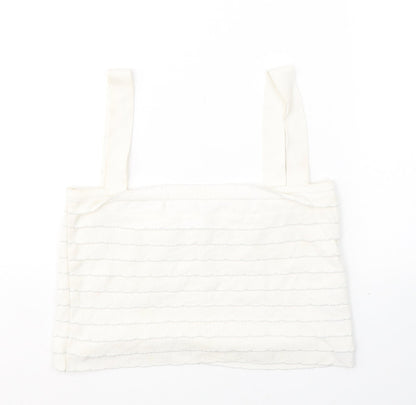 Zara Womens White  Polyamide Cropped Tank Size M Square Neck