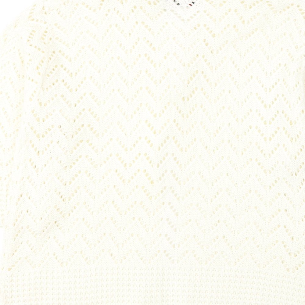 Elegant Collection Womens White Round Neck  Acrylic Cardigan Jumper Size M