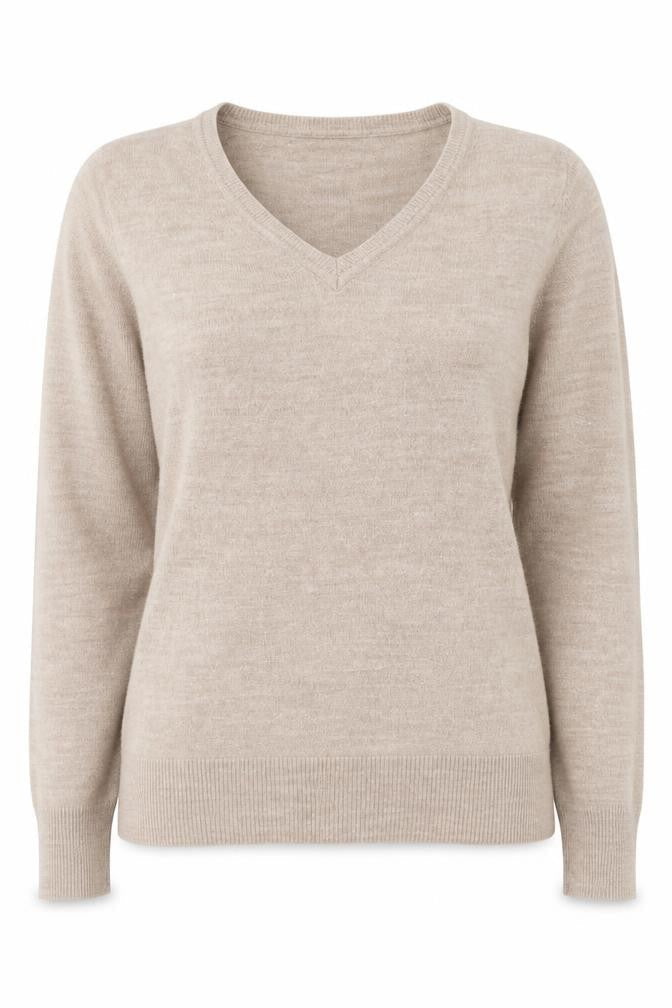 EDITIONS Womens Beige V-Neck  Acrylic Pullover Jumper Size 14