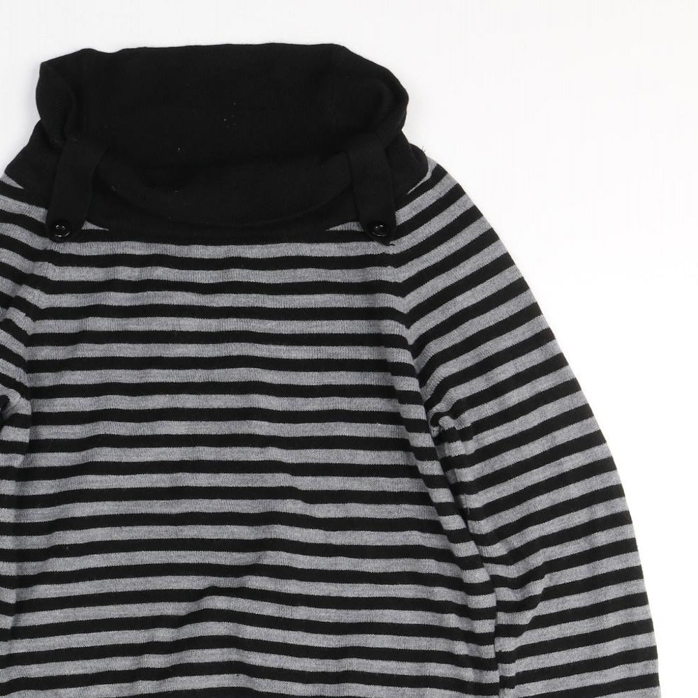 BHS Womens Black Roll Neck Striped Acrylic Pullover Jumper Size 10