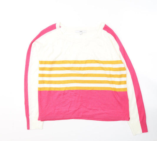 NEXT Womens White Round Neck Striped Acrylic Pullover Jumper Size 12