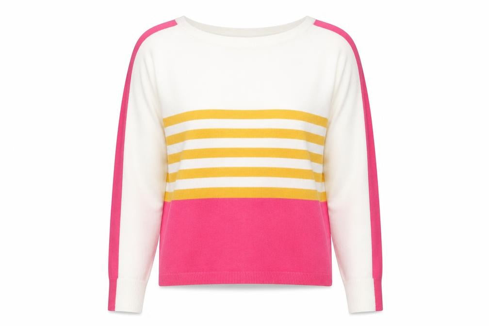 NEXT Womens White Round Neck Striped Acrylic Pullover Jumper Size 12