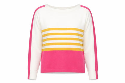 Next Womens White Round Neck Striped Acrylic Pullover Jumper Size 12
