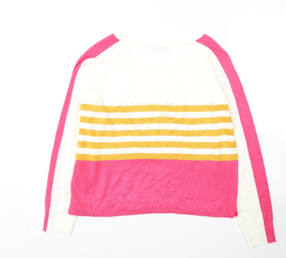 Next Womens White Round Neck Striped Acrylic Pullover Jumper Size 12
