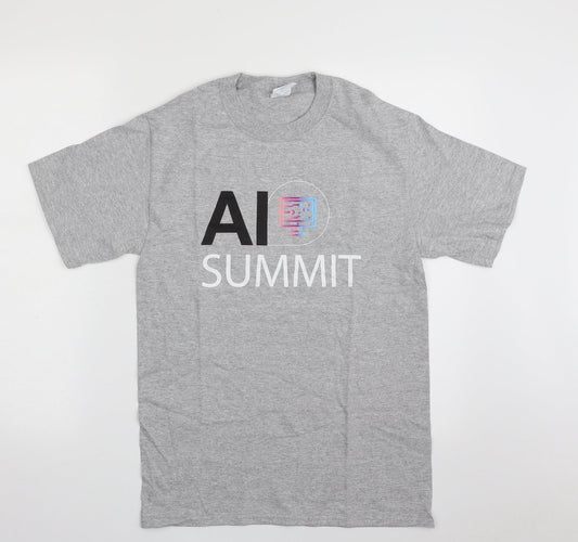 Gildan Mens Grey  Cotton  T-Shirt Size S Crew Neck  - AI Summit