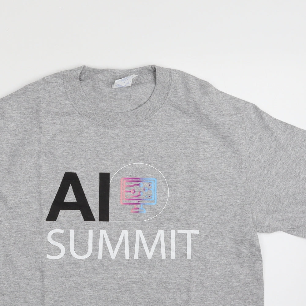 Gildan Mens Grey  Cotton  T-Shirt Size S Crew Neck  - AI Summit