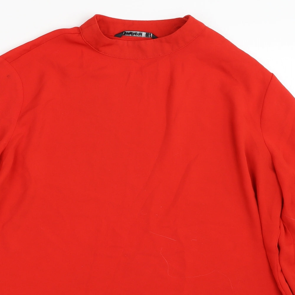 Stradivarius Womens Red  Polyester Basic Blouse Size M High Neck
