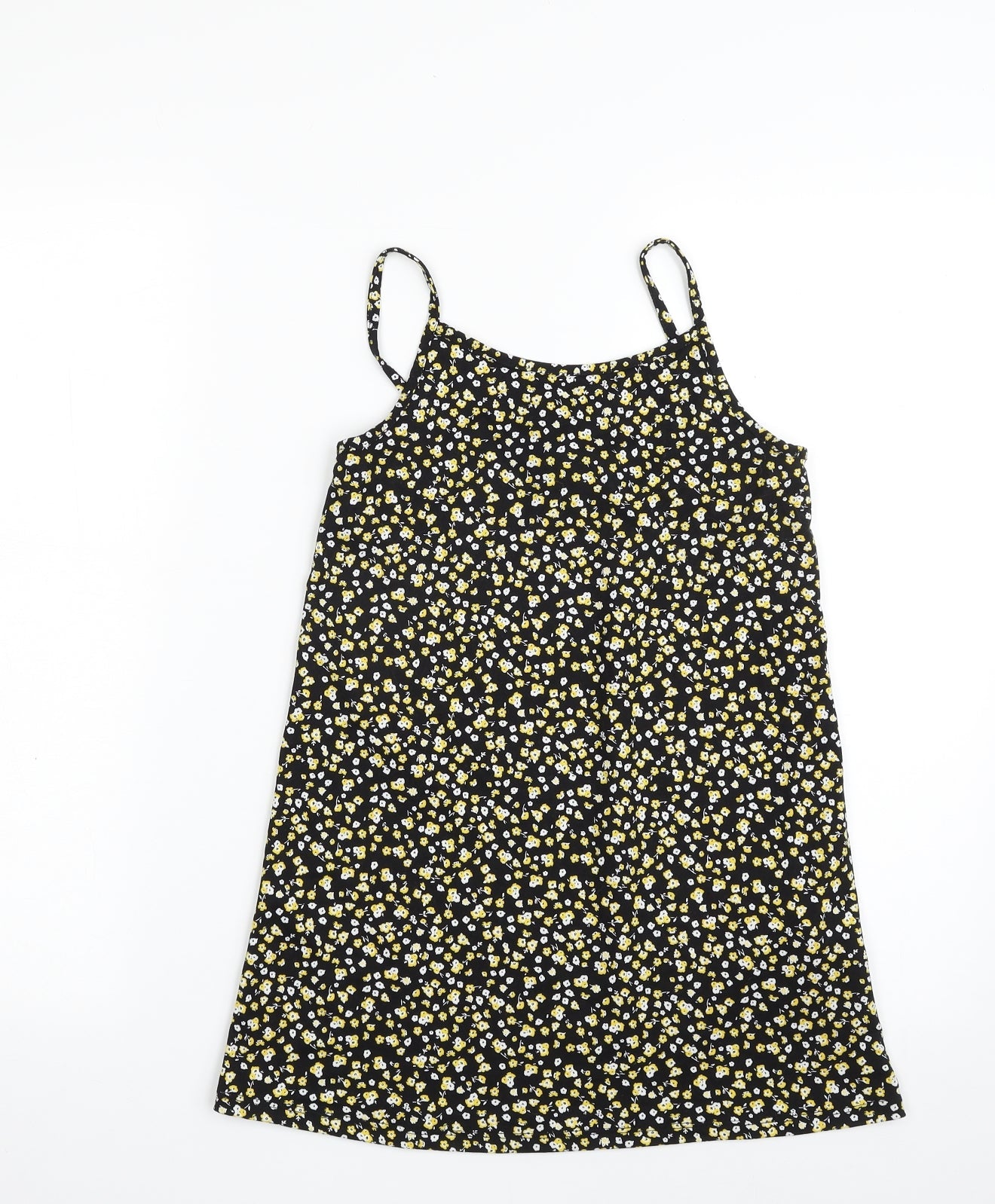 Primark Girls Black Floral Polyester Camisole Tank Size 8-9 Years Square Neck Pullover