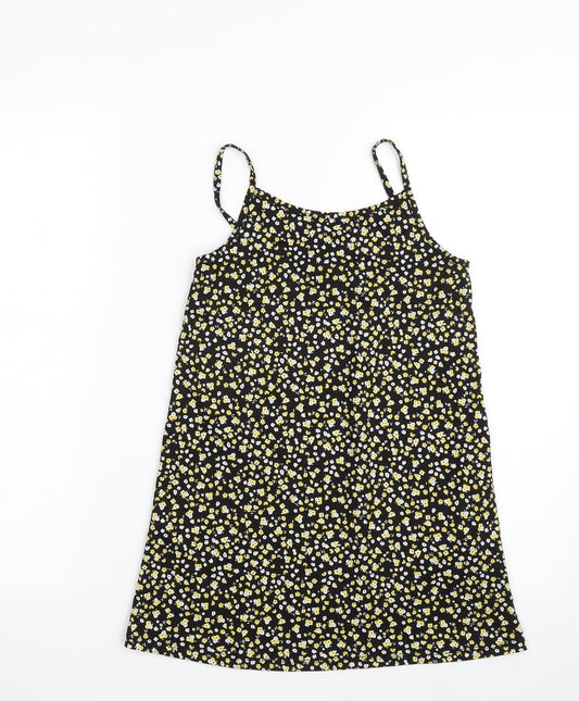 Primark Girls Black Floral Polyester Camisole Tank Size 8-9 Years Square Neck Pullover