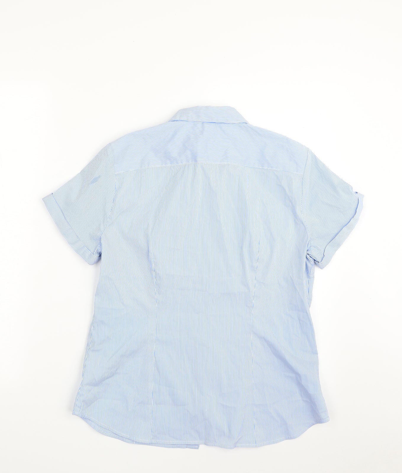 H&M Womens Blue Striped Polyester Basic Button-Up Size 12 Collared