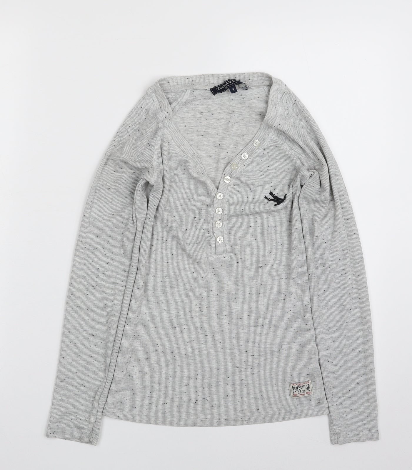 New Look Womens Grey Spotted Cotton Pullover Sweatshirt Size 8  Button
