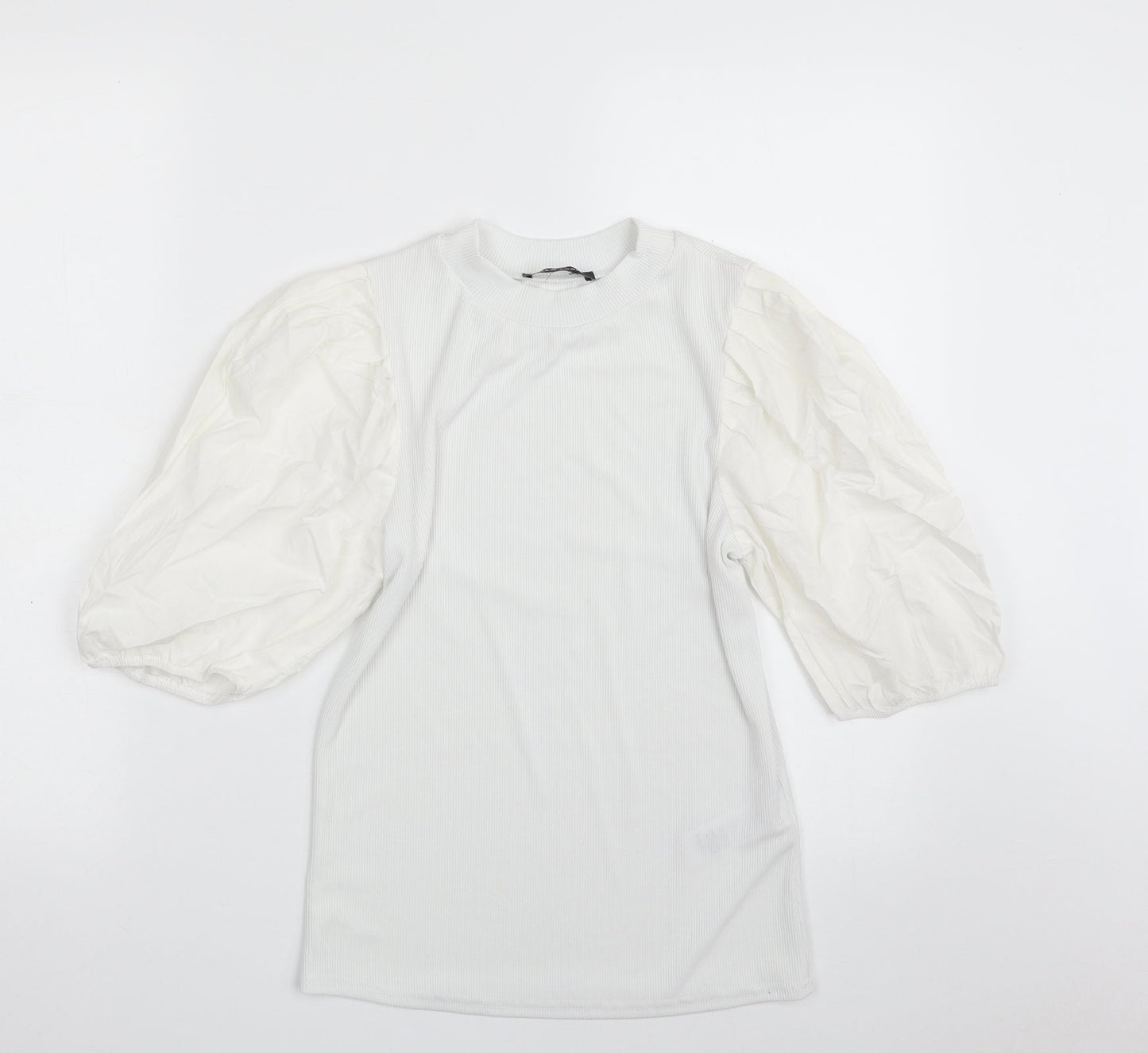 New Look Womens White  Polyester Basic T-Shirt Size 12 High Neck