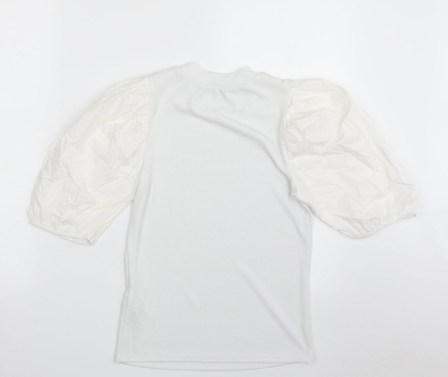 New Look Womens White  Polyester Basic T-Shirt Size 12 High Neck